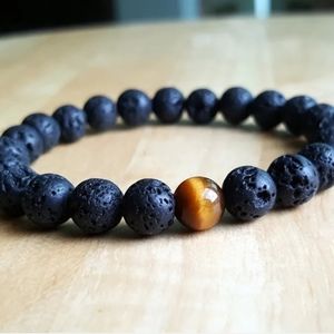 Lava Stone Tigers Eye Mala Meditation Yoga Energy Bracelet B457